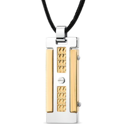 Stainless Steel Two-Tone Dog Tag Bar Pendant