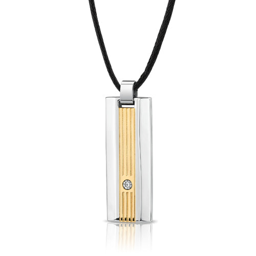 Stainless Steel Gold-Tone Dog Tag Bar Pendant