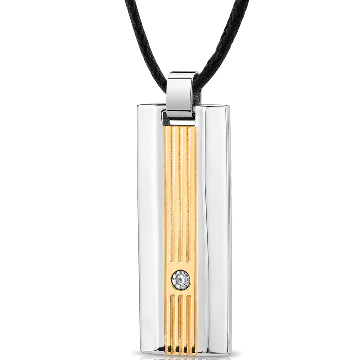 Stainless Steel Gold-Tone Dog Tag Bar Pendant