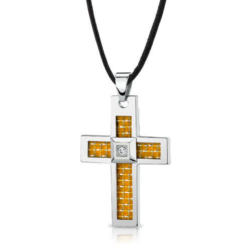 Stainless Steel Cross Pendant with Carbon Fiber inlay