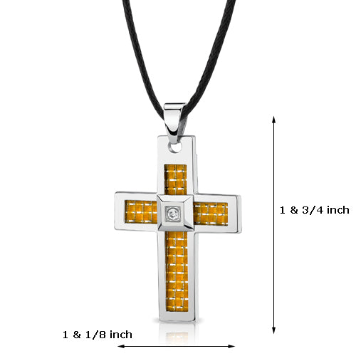 Stainless Steel Cross Pendant with Carbon Fiber inlay
