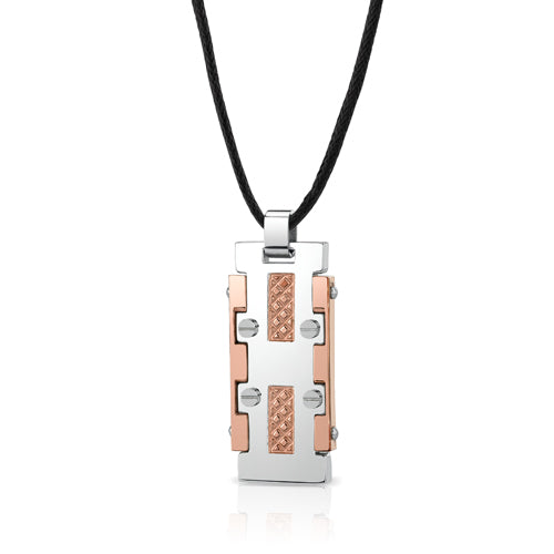 Stainless Steel Rose Gold-Tone Dog Tag Bar Pendant