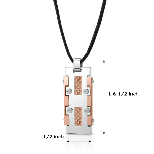 Stainless Steel Rose Gold-Tone Dog Tag Bar Pendant