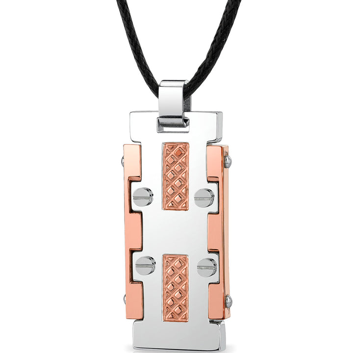 Stainless Steel Rose Gold-Tone Dog Tag Bar Pendant