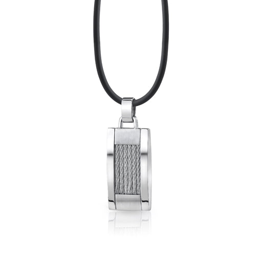 Stainless Steel Twisted Cable Dog Tag Bar Pendant