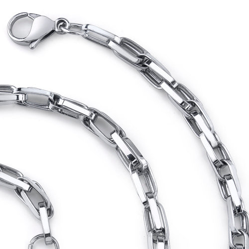 20 Inch Stainless Steel Interlocked Rectangular Link Chain Necklace