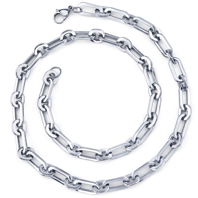 Stainless Steel Rectangular Link 20 Inch Chain Necklace