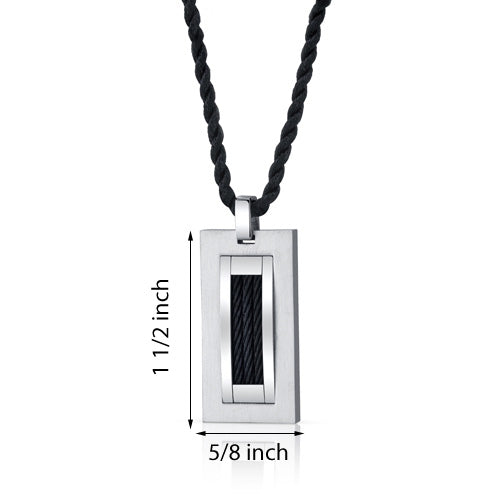 Stainless Steel Dog Tag with Black Steel Rope Inlay Pendant Necklace