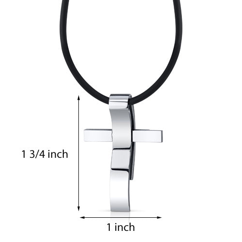 Stainless Steel Modern Wave Cross Slider Pendant Necklace