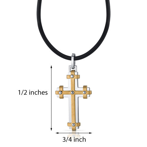 Two-Tone Stainless Steel and Brass Cross Pendant