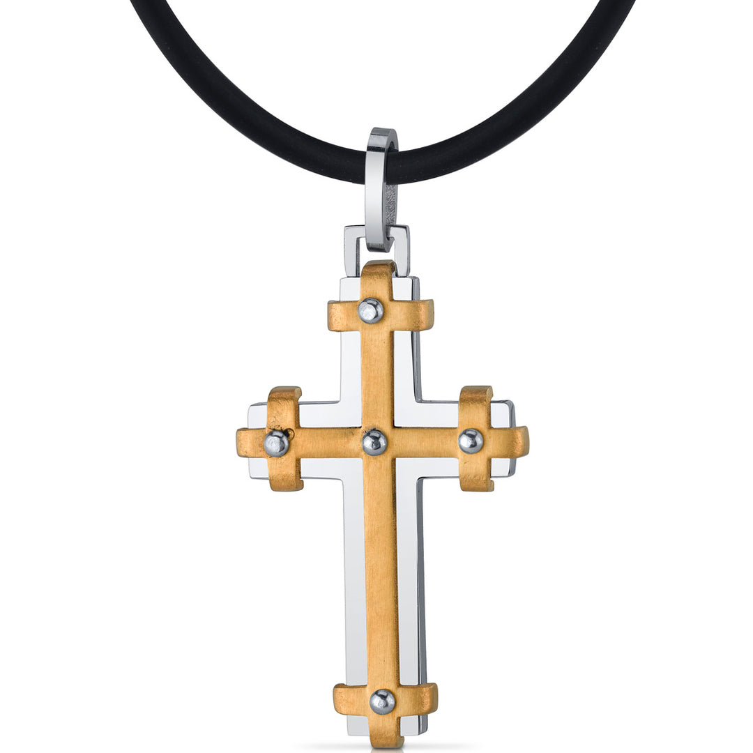 Two-Tone Stainless Steel and Brass Cross Pendant