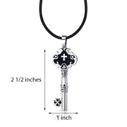 Stainless Steel Medieval Cross Key Pendant Necklace