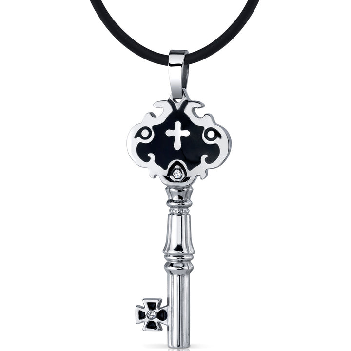 Stainless Steel Medieval Cross Key Pendant Necklace