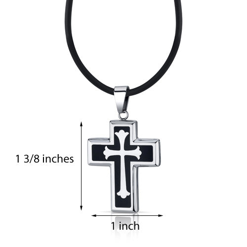 Stainless Steel Fleur-de-lis Medieval Cross Unisex Pendant Necklace
