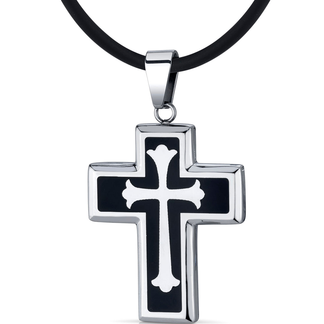 Stainless Steel Fleur-de-lis Medieval Cross Unisex Pendant Necklace