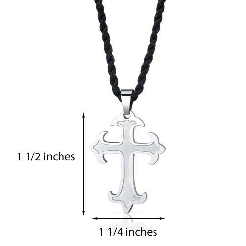Stainless Steel Fleur-de-lis Cross Pendant Necklace