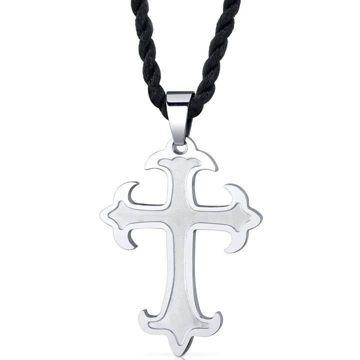 Stainless Steel Fleur-de-lis Cross Pendant Necklace