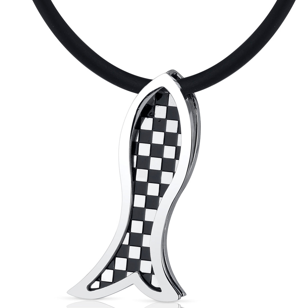 Stainless Steel Fish Slider Necklace 18+2 inch Black Cord