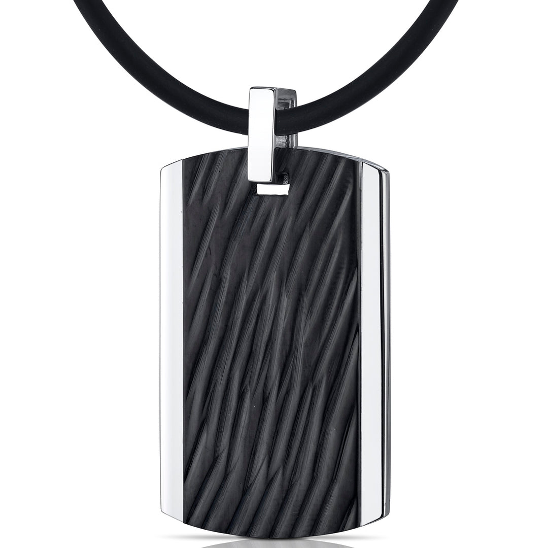 Stainless Steel with Black Carving Dog Tag Pendant Necklace