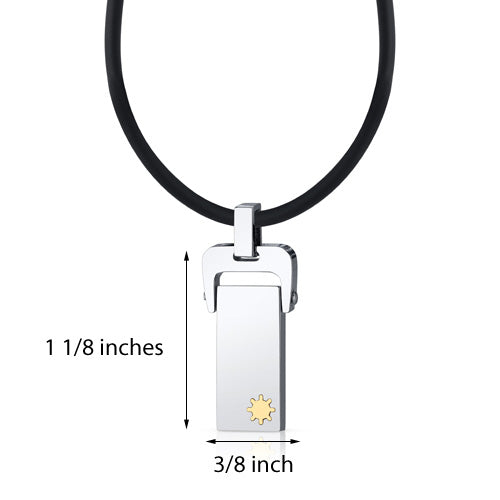 Star Dog Tag Bar Pendant in Stainless Steel 18+2 inch Black Cord