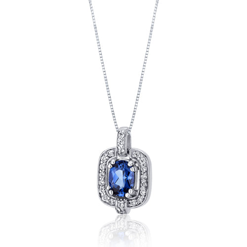 Blue Sapphire Pendant Sterling Silver Oval 1 Carats