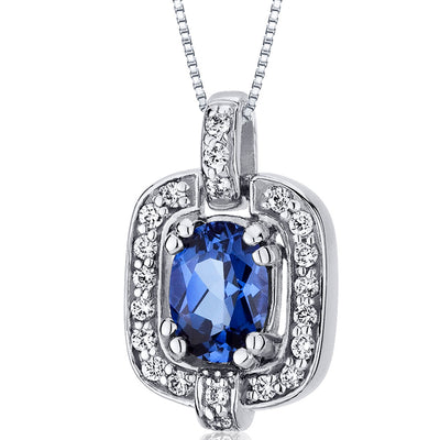 Blue Sapphire Pendant Sterling Silver Oval 1 Carats