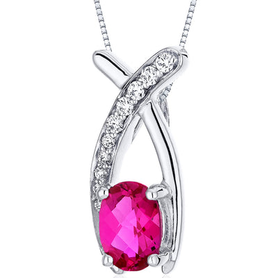 Created Ruby Pendant Sterling Silver 1 Carat Checker Cut