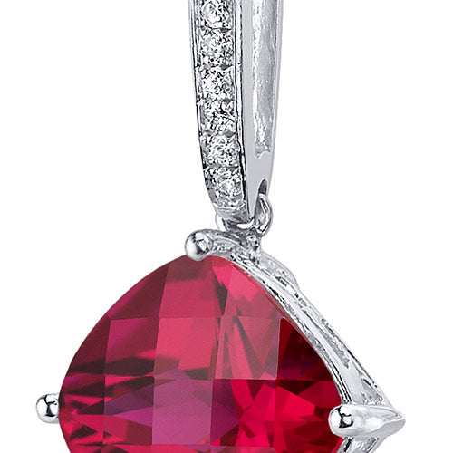 Dangling 5.50 Carats Cushion Cut Sterling Silver Created Ruby Pendant