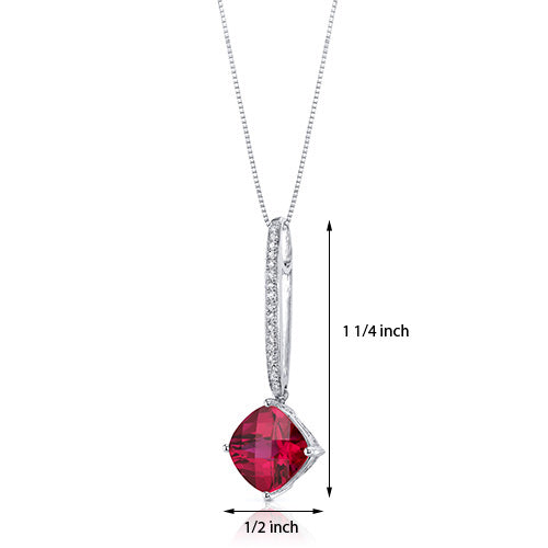 Dangling 5.50 Carats Cushion Cut Sterling Silver Created Ruby Pendant