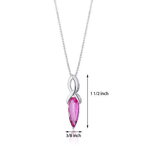 Created Pink Sapphire Pendant Half Marquise Sterling Silver 7 Carats