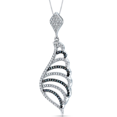 Sterling Silver Butterfly Wing Design Micro Pave Black and White CZ Pendant