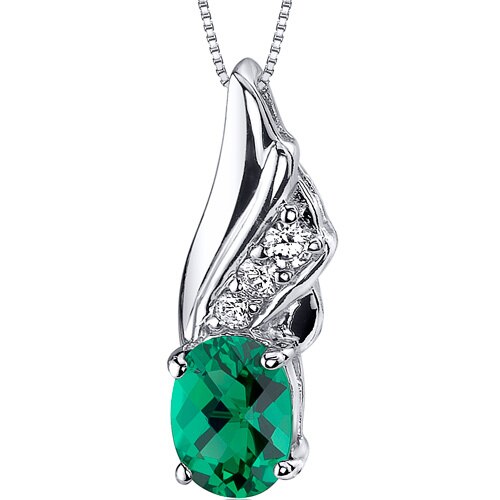 Emerald Pendant Sterling Silver Oval Shape 1 Carat