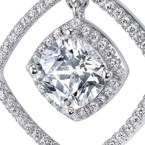 Sterling Silver Double Halo Style Cushion Cut 2.38 Carats Cubic Zirconia Pendant