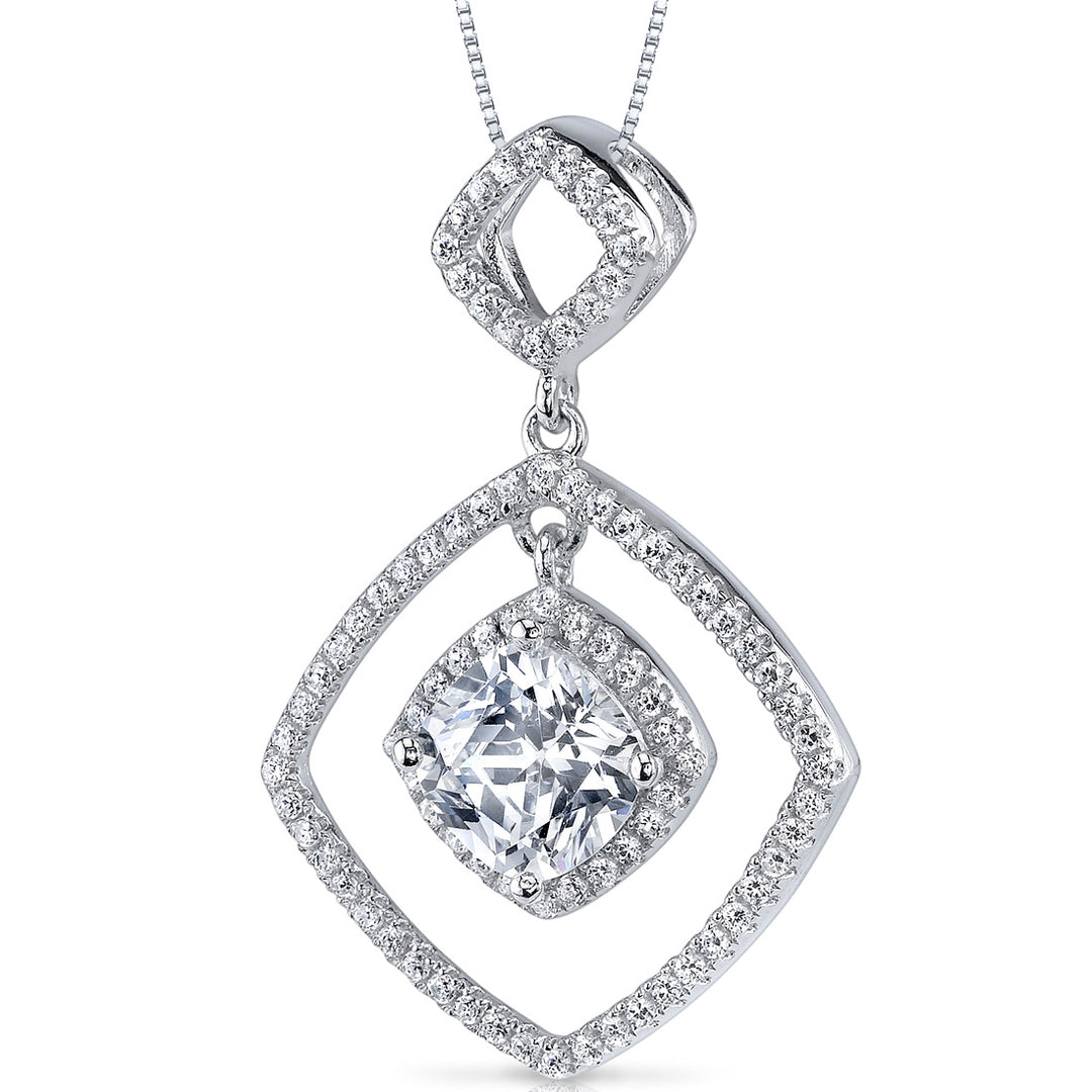 Sterling Silver Double Halo Style Cushion Cut 2.38 Carats Cubic Zirconia Pendant