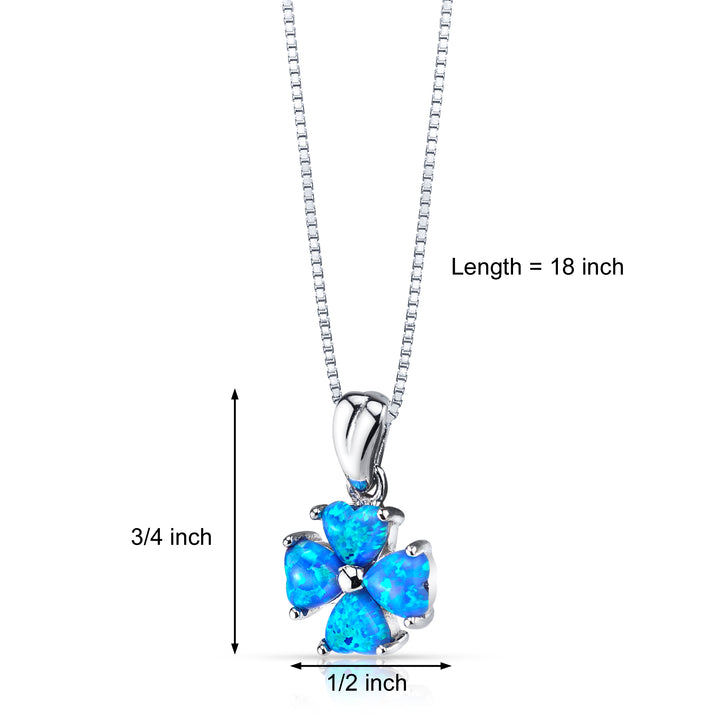 Created Blue Opal Lucky Hearts Pendant Sterling Silver 1.50 Carats