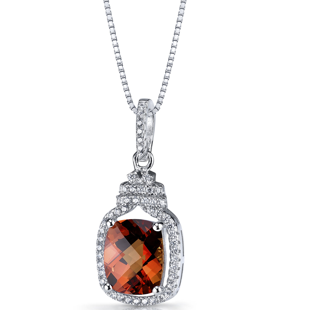 Created Padparadscha Sapphire Pendant Sterling Silver 4 Carats