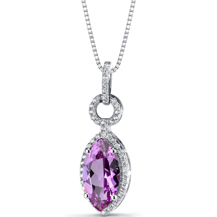 Pink Sapphire Pendant Sterling Silver Marquise Shape 3.5 Carats