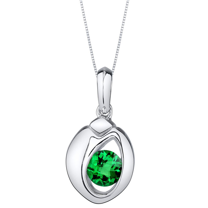 Emerald Pendant Sterling Silver Round Shape 0.75 Carat