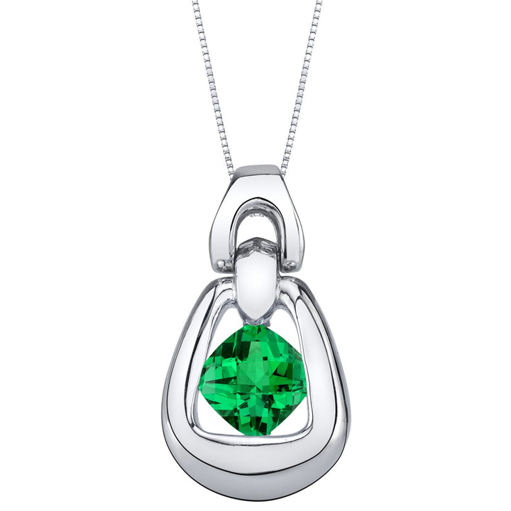 Emerald Pendant Sterling Silver Cushion Cut 1 Carat