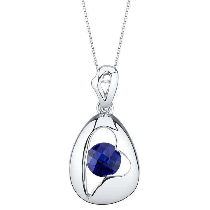 Blue Sapphire Pendant Sterling Silver Round Shape 1 Carat