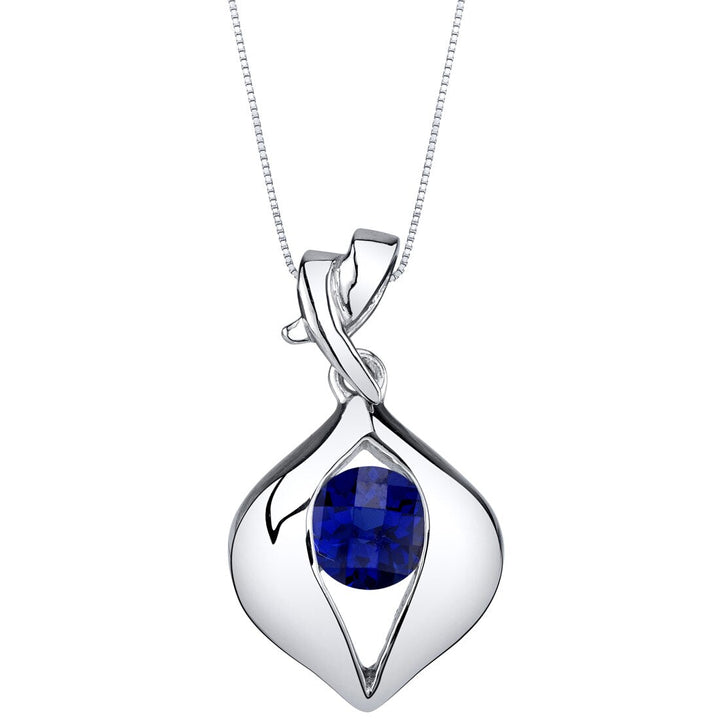 Blue Sapphire Pendant Sterling Silver Round Shape 1 carat