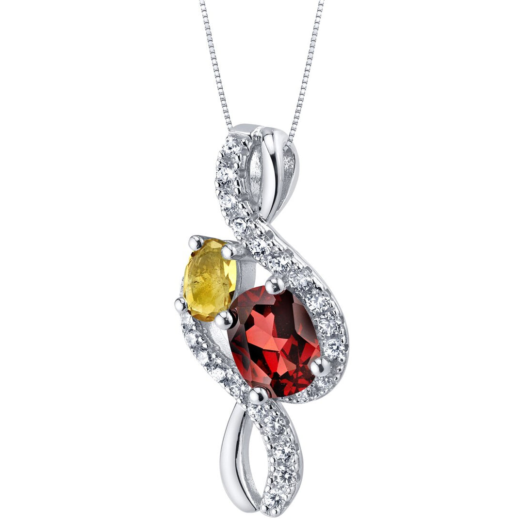Garnet and Citrine Pendant Sterling Silver Oval Shape 1.75 Carats
