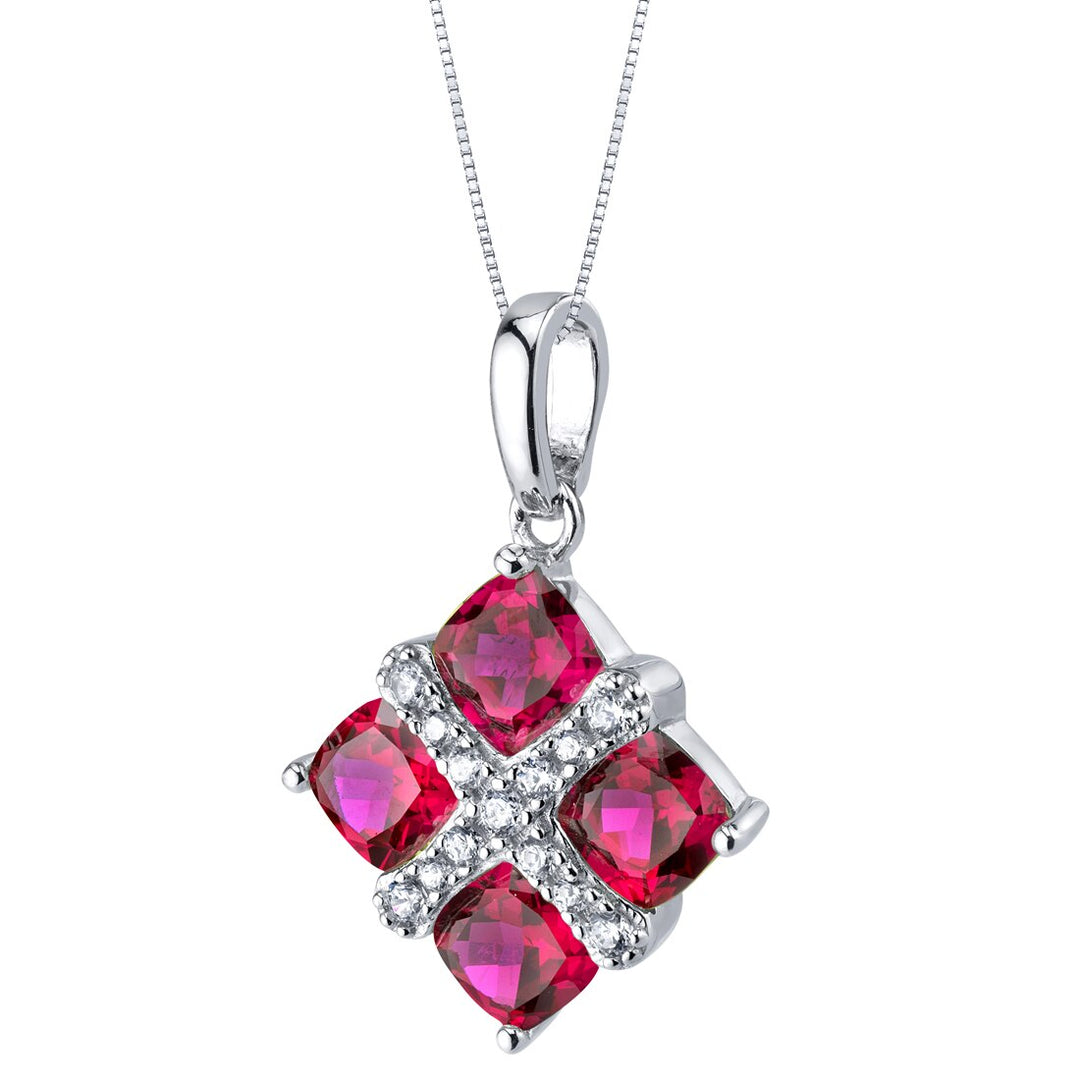 Ruby Pendant Sterling Silver Cushion Cut 2.75 Carats