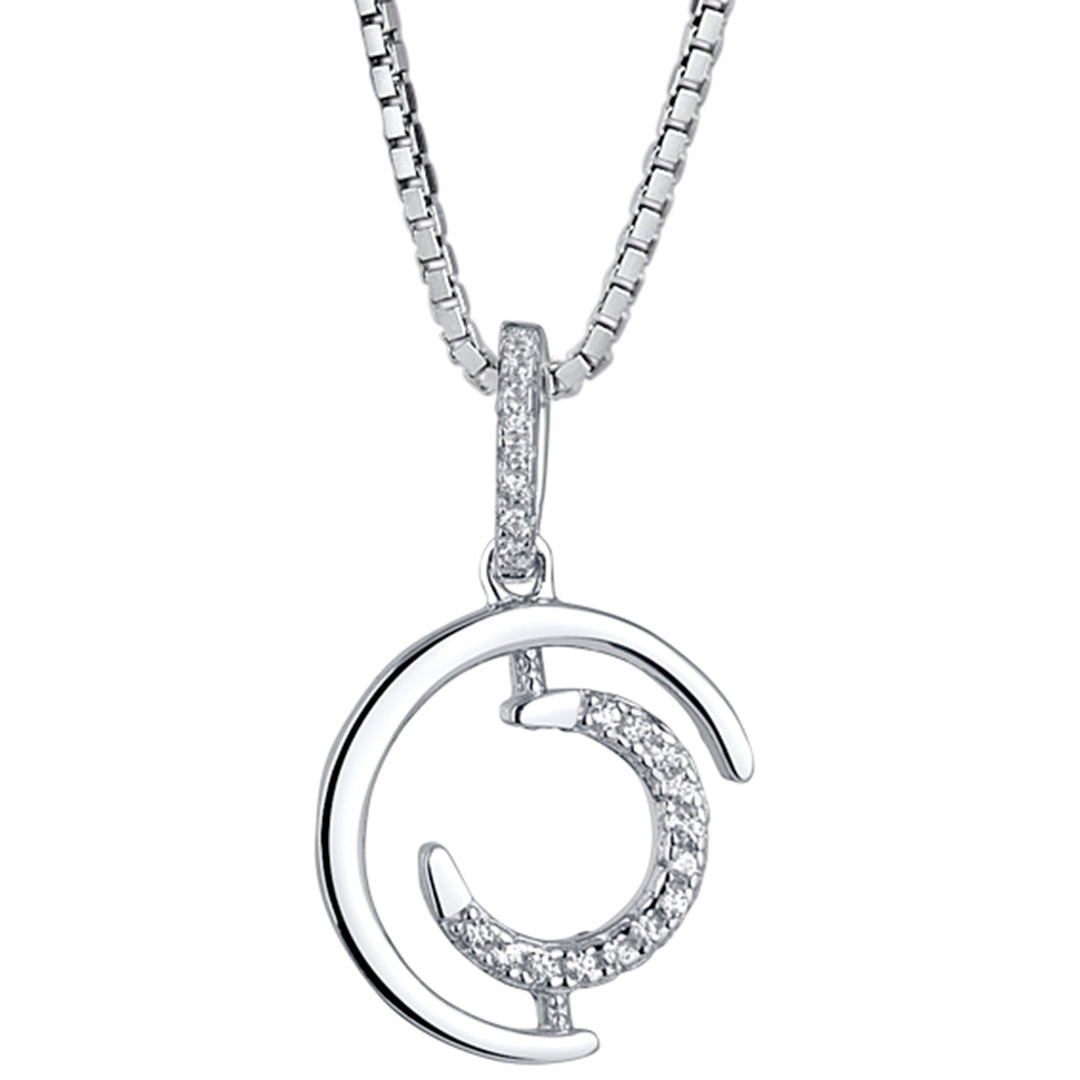 Sterling Silver Cubic Zirconia Double Crescent Pendant