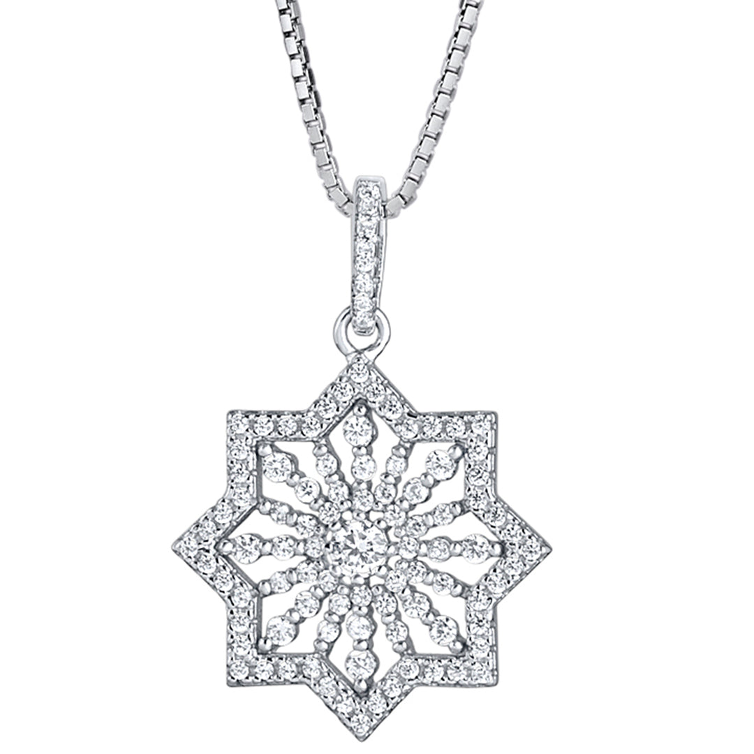 Sterling Silver Pendant Snowflake North Star Design with Cubic Zirconia