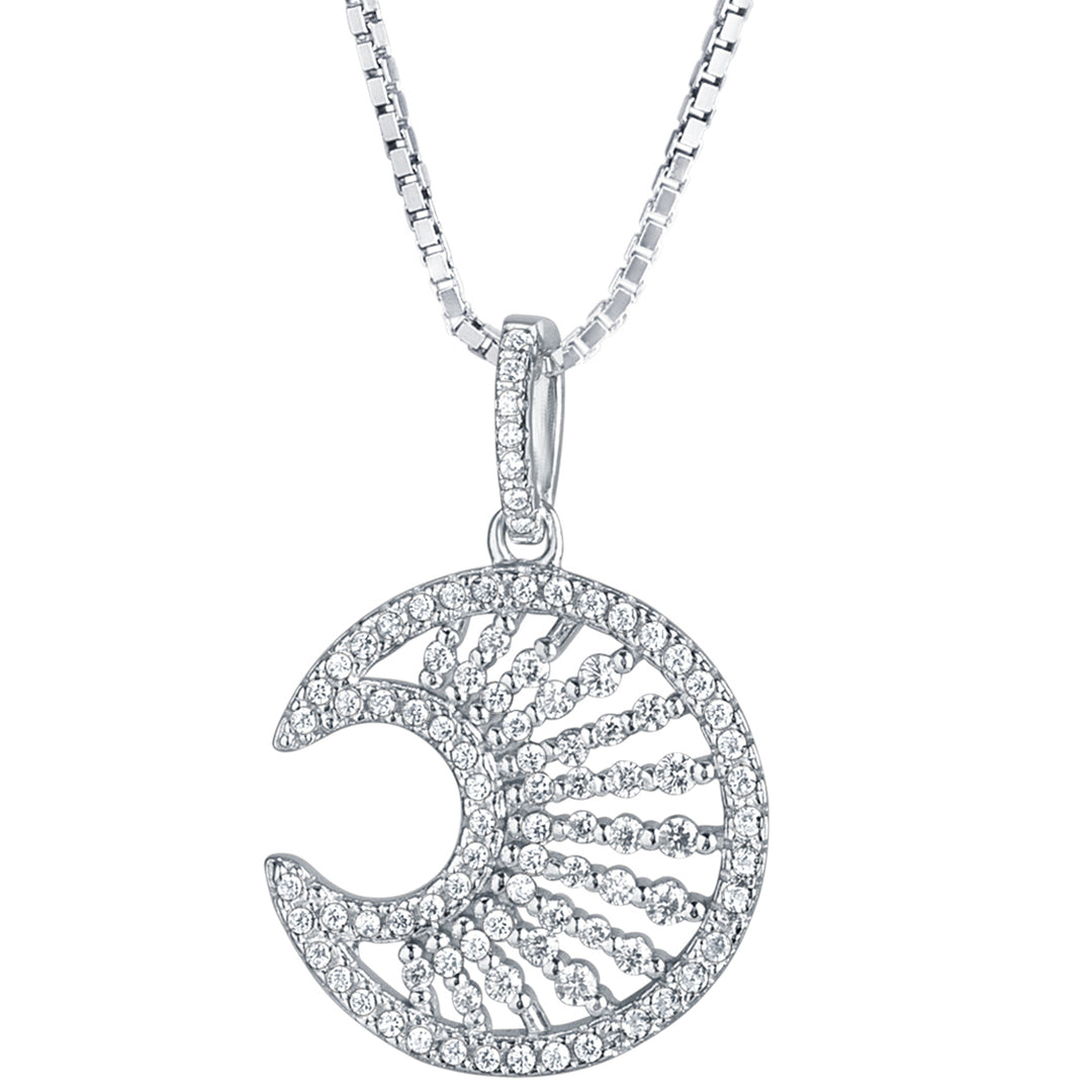 Sterling Silver Cubic Zirconia Crescent Moon Design Pendant