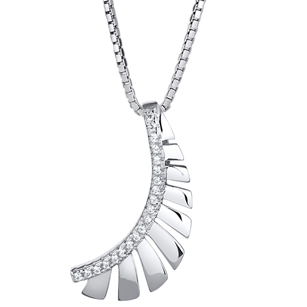 Sterling Silver Cubic Zirconia Feather Design Pendant