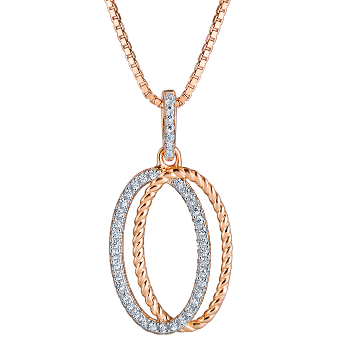 Rose-Tone Sterling Silver Cubic Zirconia Dual Oval Rope Pendant
