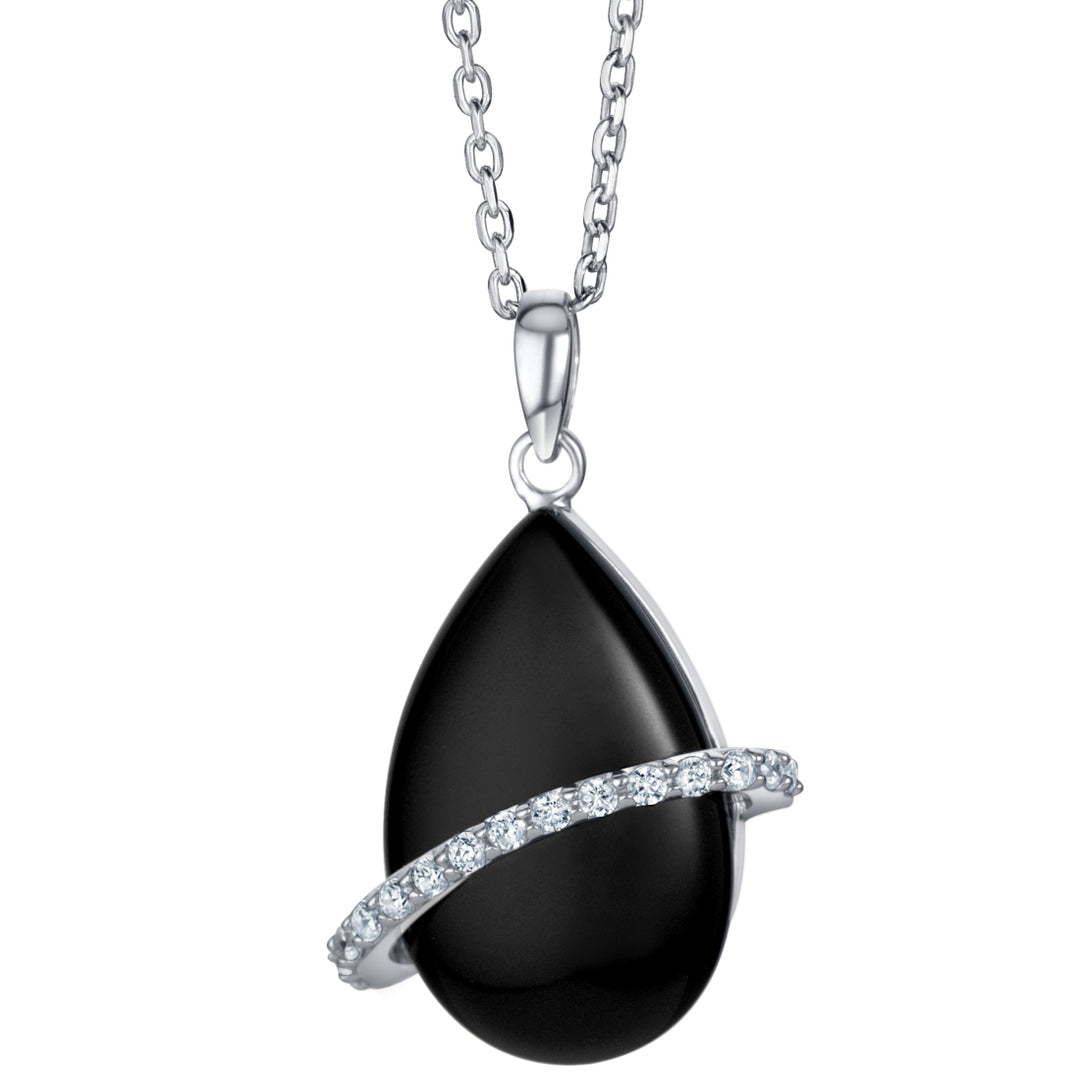 Sterling Silver Black Onyx Midnight Orbit Teardrop Pendant