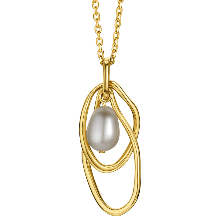 Sterling Silver Interlocking Oval Freshwater Cultured Pearl Drop Pendant